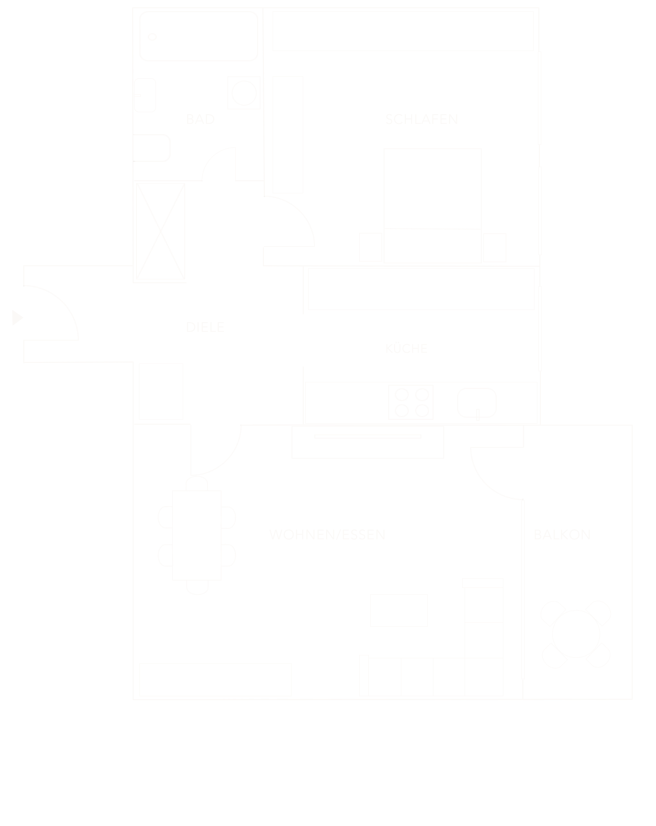 Grundriss einer zwei Zimmer Wohnung mit Balkon 